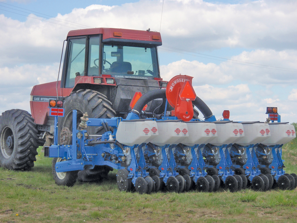 The corn planter Shaw used to seed his canola.