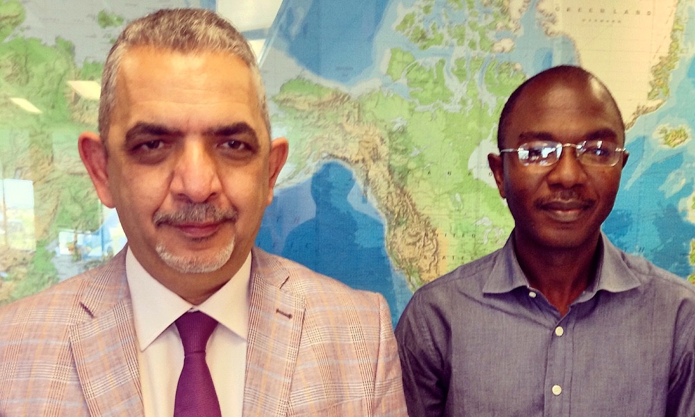 Haitham Al-Khshali (l), director general of the Grain Board of Iraq and Emmanuel Mshelia of Royal Mills and Foods Limited of Nigeria both participated in Cigi’s annual international program.