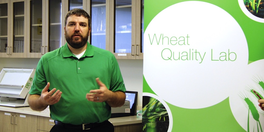 Rhett Kaufman, wheat quality manager, talks about the quality testing Bayer does for early generations of new wheat lines in Saskatoon. Bayer tests for everything from protein to falling number to gluten strength.
