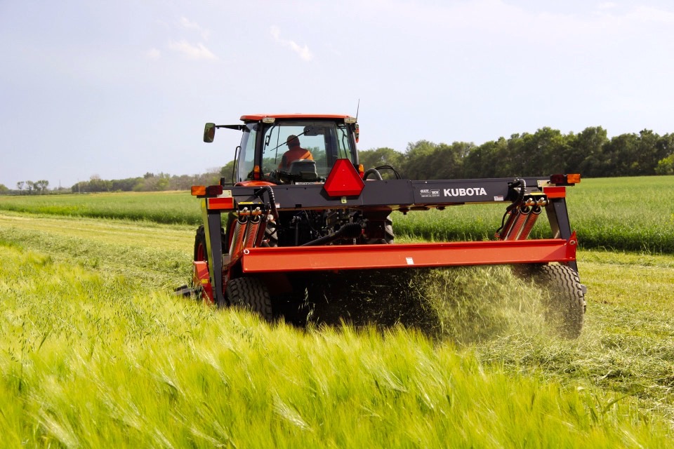 Kubota has had a very strong presence at Canadian and U.S. farm shows this year as it moves to become a larger player in the ag equipment market. This hay cutting demonstration was held at the Ag in Motion show in Langham, Sask., in July.