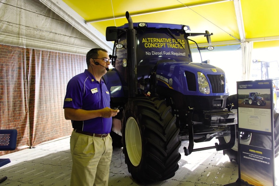 Mike Cornman explains the features of New Holland’s concept multi-fuel T6 tractor.