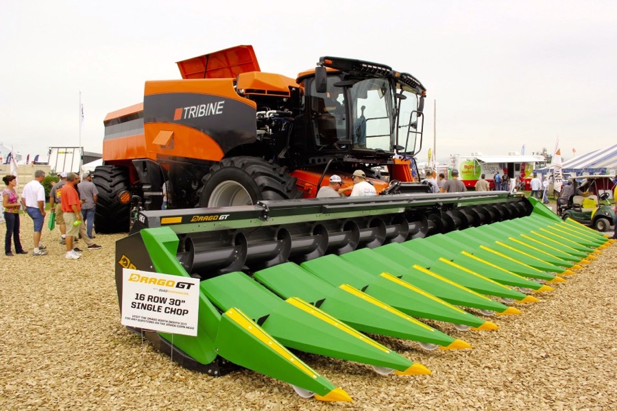 On display at the U.S. Farm Progress Show, the first production Tribine model is set for release. It blends a combine with a grain cart.