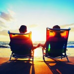 senior couple watching the sunset