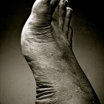 black and white image of a human foot