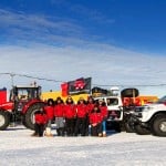 The expedition team and vehicles ready to leave Novo Base on their 5,000 kilometre trek.