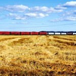 train cars rolling across the prairies
