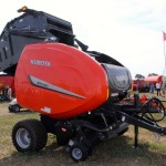 This Kubota-branded silage baler on display at AIM near Saskatoon is one of the first to be shown in Western Canada wearing the company's brand name.