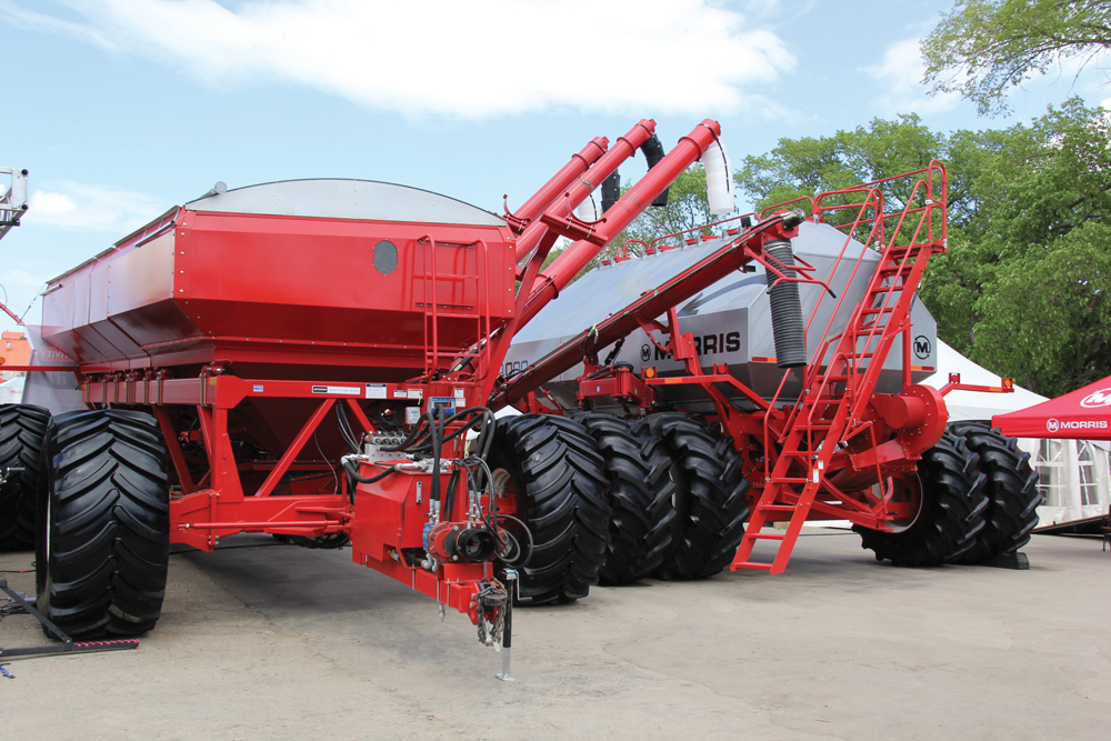 Morris’ new 1,000-bushel air cart and new prototype tender are designed to work together, cutting refill times in the field down to only five to seven minutes.