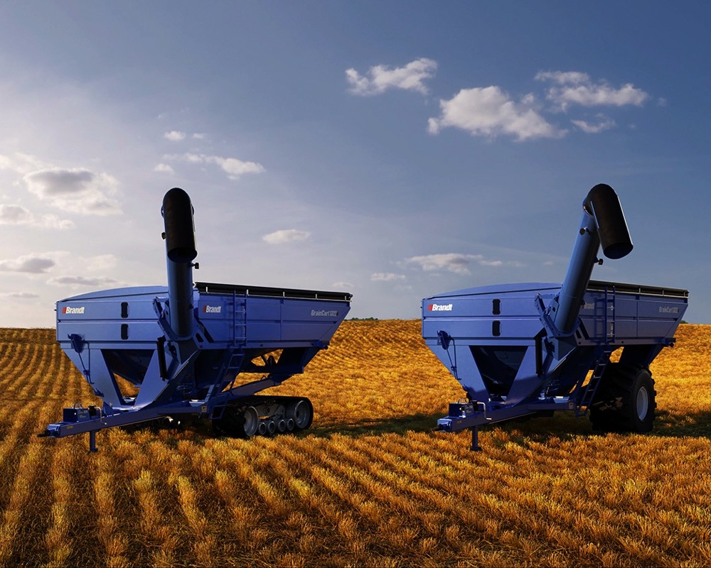 Soil health is integral to crop performance in the field, and more equipment manufacturers are engineering their tractors, combines and even grain carts to minimize soil compaction. That’s led Brandt to unveil its new flotation tire and track systems for its 1020XR and 1322XR Grain Carts. Enhanced tire and rubber track technologies have enabled Brandt to add these options to its product line, with operations possible under a broad range of field conditions. Improved and highly flexible low sidewall designs allow for significantly reduced tire pressures, and the new track options can reduce ground pressures from 66 psi down to 13 psi, an 80 per cent reduction.