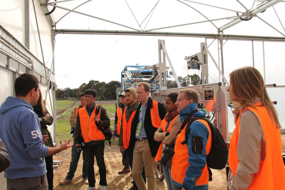 Dr. Jose Jimenez-Berni, research scientist at CSIRO, tells delegates how their specialized equipment is used to measure canopy temperature in wheat. Canopy temperature is a measure of water use efficiency, and researchers may select warm or cool canopied plants, depending on rainfall patterns.