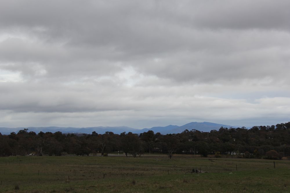 The view from the shearing shed yard at CSIRO's Ginninderra Research Station. The Ginninderra Plain is hemmed in by mountain ranges.