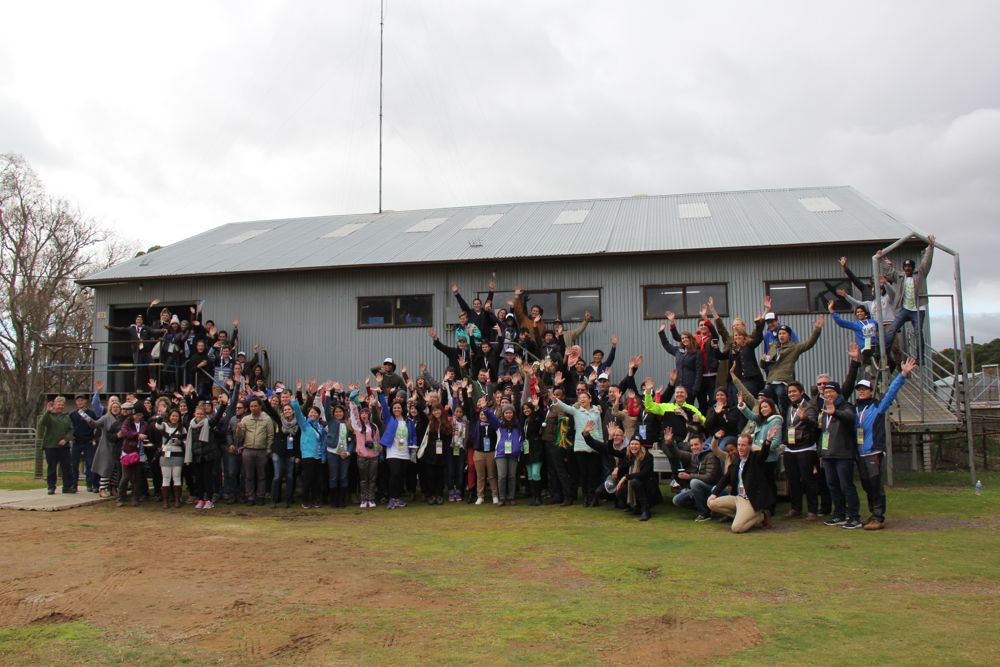Youth Ag-Summit delegates and mentors pose for one last group picture outside CSIRO's shearing shed. The summit included 100 invited delegates from 33 countries, plus mentors to help facilitate discussions.