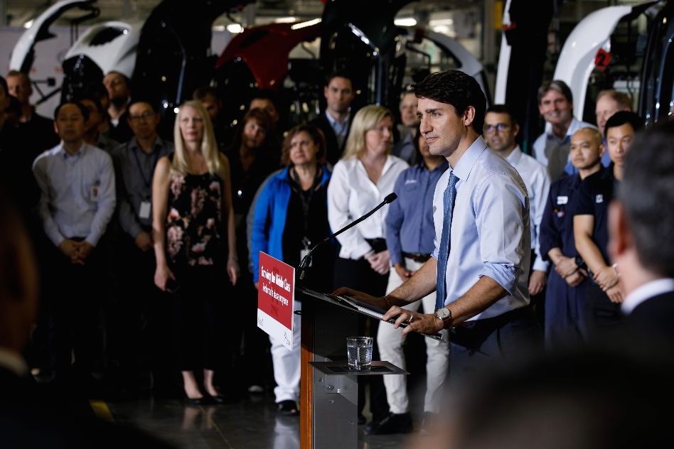 Prime Minister Justin Trudeau speaks at a Toyota plant at Cambridge, Ont. on May 4. (PMO photo by Adam Scotti)

