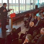 Ontario Finance Minister Charles Sousa announces the province’s next horseracing sector funding agreement March 23 at Hamilton’s Flamboro Downs. (OntarioRacing.com)
