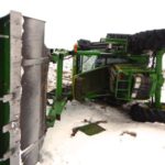 This stolen Deere 6400 did a complete rollover Wednesday while trying to back down a hill in the Blackfalds, Alta. area with Mounties in pursuit. (Photo courtesy Blackfalds RCMP)