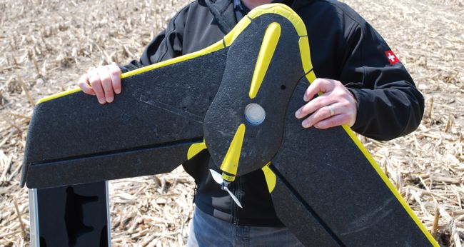 The eBee Ag unit is lightweight (roughly 750 g) but can follow a detailed flight plan without remote controls. (Ralph Pearce photo)
