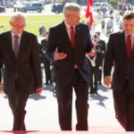 Prime Minister Stephen Harper, European Council president Herman Van Rompuy (left) and European Commission President Jose Manuel Barroso (right) announced the conclusion of free trade negotiations Friday in Ottawa. (Deb Ransom photo courtesy PMO)
