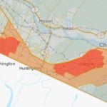CFIA’s now-revised “restricted” zone for avian flu in the Fraser Valley is in orange; “infected” zones are in red. (Inspection.gc.ca)