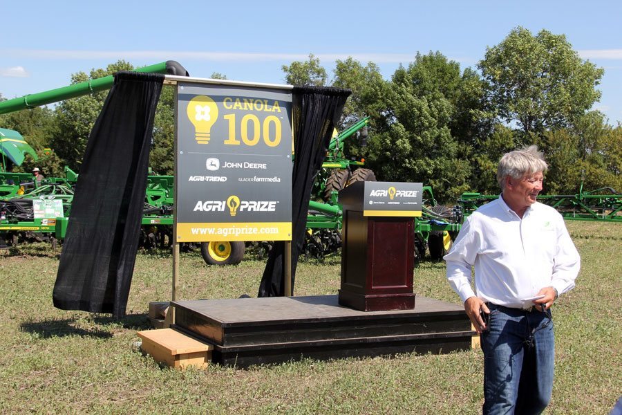 The first farmer to crack the 100 bushel barrier for canola will win the use of a complete fleet of John Deere equipment in a new contest sponsored by Agri-Trend, John Deere and Glacier Farm Media.  Photo: Laura Rance
