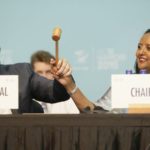 The WTO’s director-general, Roberto Azevedo, and Kenya’s cabinet secretary for foreign affairs and international trade, Amina Mohamed, close the fifth day of the WTO ministerial conference in Nairobi. (Photo courtesy Admedia Communication, copyright WTO)
