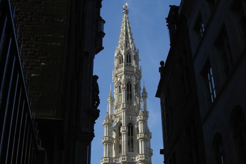 The main tower of Brussels’ Gothic-style Stadhuis, or city hall. (CIA.gov)

