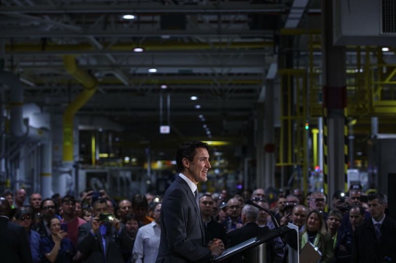 Prime Minister Justin Trudeau speaks March 30 at a Ford plant in Windsor, Ont. (PMO photo by Adam Scotti)
