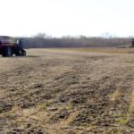 Soybeans getting one step closer to the bin in Western Manitoba in October 2018. Photo: Greg Berg