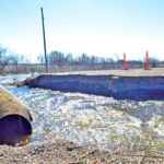 A washout on Manitoba PR 346 south of Brandon in April 2017. (Manitoba Co-operator file photo by Alexis Stockford)
