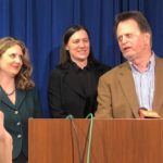 Edwin Hardeman, at right with his attorneys Jennifer Moore (left) and Aimee Wagstaff, speaks to the media, after Bayer was found liable for Hardeman’s non-Hodgkin’s lymphoma arising from his use of Roundup herbicide, at a federal courthouse in San Francisco on March 27, 2019. (Photo: Reuters/Alexandria Sage)