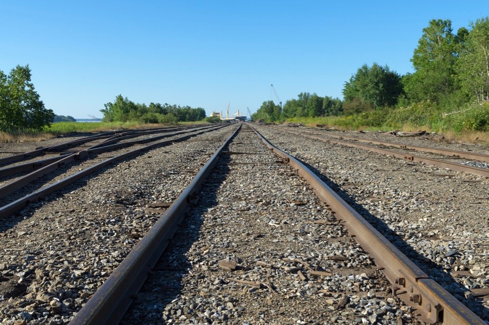 Rail lines en route to the Port of Searsport, Maine. (BWFolsom/iStock/Getty Images)
