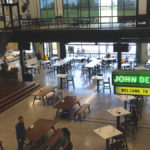 The main atrium at John Deere’s new ISG R&D building in Des Moines, Iowa, is the hub of a unique work environment for engineers and scientists in tech and robotics.