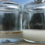 Figure 1. Attempted mixing of Dual II Magnum with ATS as the carrier (left) compared to successful mixing with water (right).