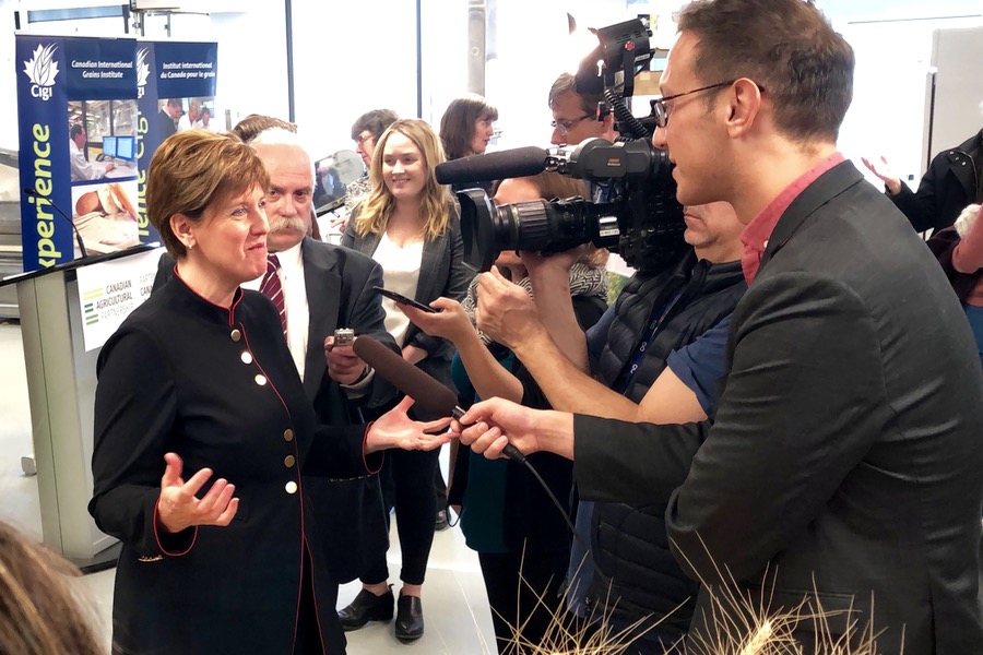 File photo of Agriculture Minister Marie-Claude Bibeau speaking to media in Winnipeg in March 2019. (Dave Bedard photo)
