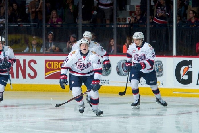 Members of the Regina Pats during a May 20, 2018 game against New Brunswick’s Acadie-Bathurst Titan at Brandt Centre in Regina. (CHL photo by Marissa Baecker)
