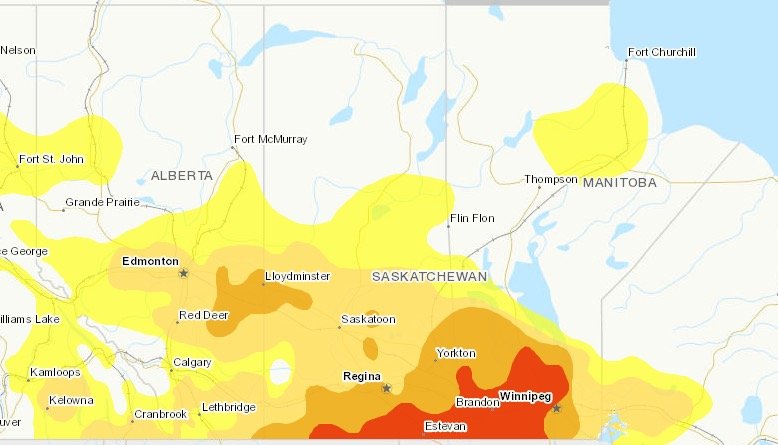 Agriculture and Agri-Food Canada&rsquo;s Drought Monitor map for the Prairie provinces as of April 30, 2021. (AAFC)
