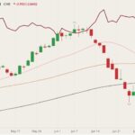 CME August 2021 lean hogs (candlesticks) with 20-, 50- and 100-day moving averages (pink, brown and black lines) and August 2021 live cattle (dark red line). (Barchart)