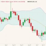 CBOT December 2021 corn (candlesticks) with Bollinger bands (20,2). (Barchart)