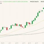 CBOT March 2022 soybeans (candlesticks) with 20-, 50- and 100-day moving averages (yellow, dark green and black lines). (Barchart)