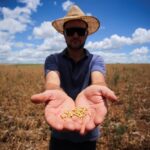 Anderson Soletti shows soybeans at his drought-parched plantation at Espumoso in Brazil’s Rio Grande do Sul state on Jan. 10, 2022. (Photo: Reuters/Diego Vara)