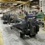 Tractors roll down the assembly line at Versatile’s Winnipeg assembly plant.
