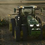 A video still of John Deere’s autonomous 8R tractor working in the field.