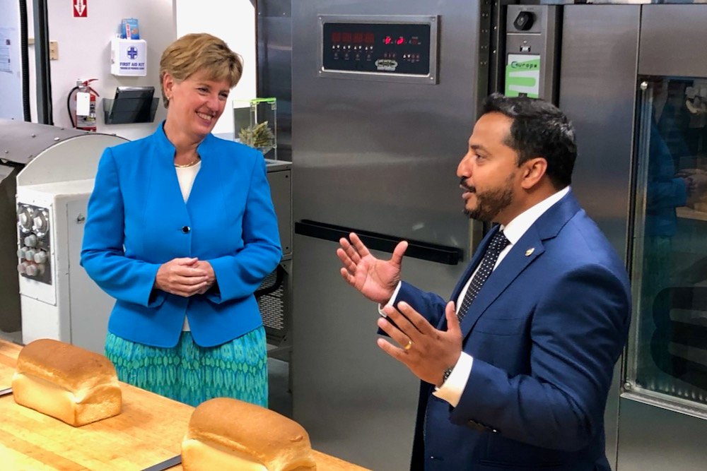 Agriculture Minister Marie-Claude Bibeau on July 19 attended an event in Winnipeg marking the 50th anniversary of Cereals Canada with that organization’s CEO Dean Dias. (Dave Bedard photo)
