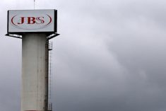 Brazilian meatpacker JBS SA’s logo on a tower in Jundiai, northwest of Sao Paulo in southeastern Brazil, on June 1, 2017. (File photo: Reuters/Paulo Whitaker)