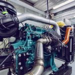 The Volvo Penta D8 dual-fuel engine can run either on hydrogen or diesel fuel.