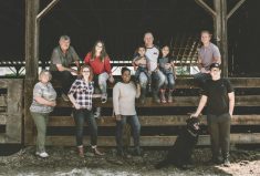 Four generations of Hopcotts, with parents Bob and Debbie, left, Jennifer beside her mom, Brad (centre, top) and Travis beside him.