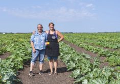 Tam and daughter Laurel in the farm’s storied pumpkin crop.