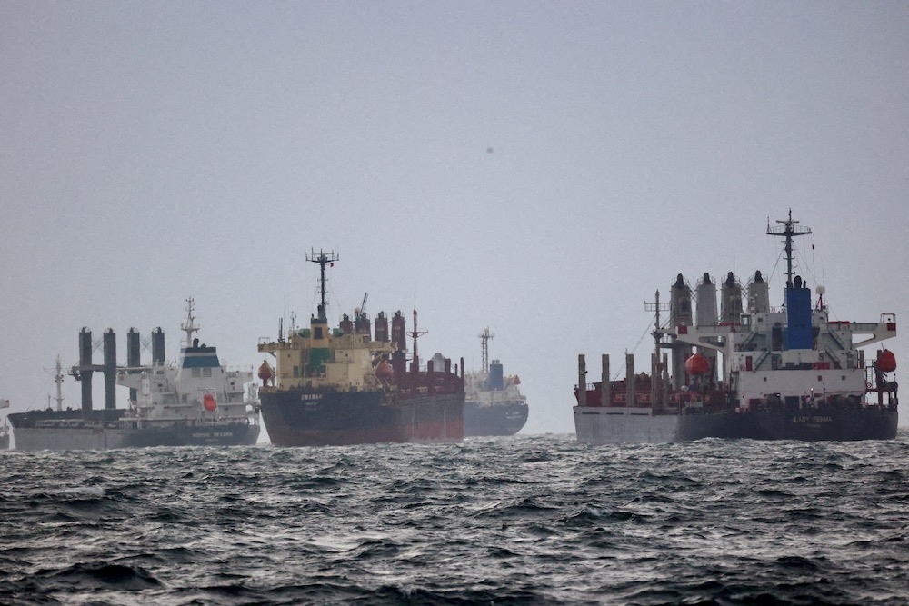 Vessels are seen as they await inspection under the Black Sea Grain Initiative, brokered by the UN and Turkey, in the southern anchorage of the Bosphorus at Istanbul on Dec. 11, 2022. (File photo: Reuters/Yoruk Isik)
