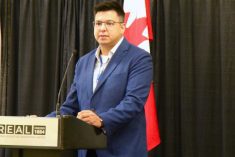 Jason Cardinal talks market gardens and tech to attendees of the Indigenous Ag Summit at Canadian Western Agribition in Regina. (Lisa Guenther photo)