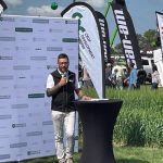 Dr. Curtis Pozniak, head of the Crop Development Centre, announces the EY report’s findings on July 16 at the University of Saskatchewan’s site at Ag in Motion.