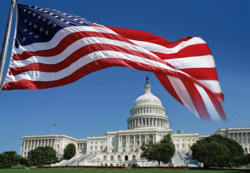 National Symbols of the USA: Flag and The Capitol in Washington DC, Focus on the Flag, Photomontage. SEE MY OTHER PHOTOS & VIDEOS from USA: